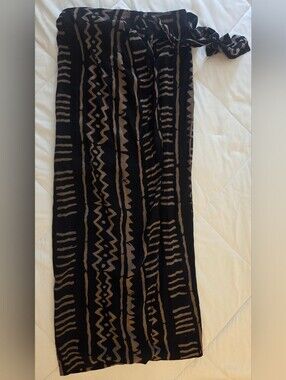 Women's Black and Brown Patterned Maxi Skirt
